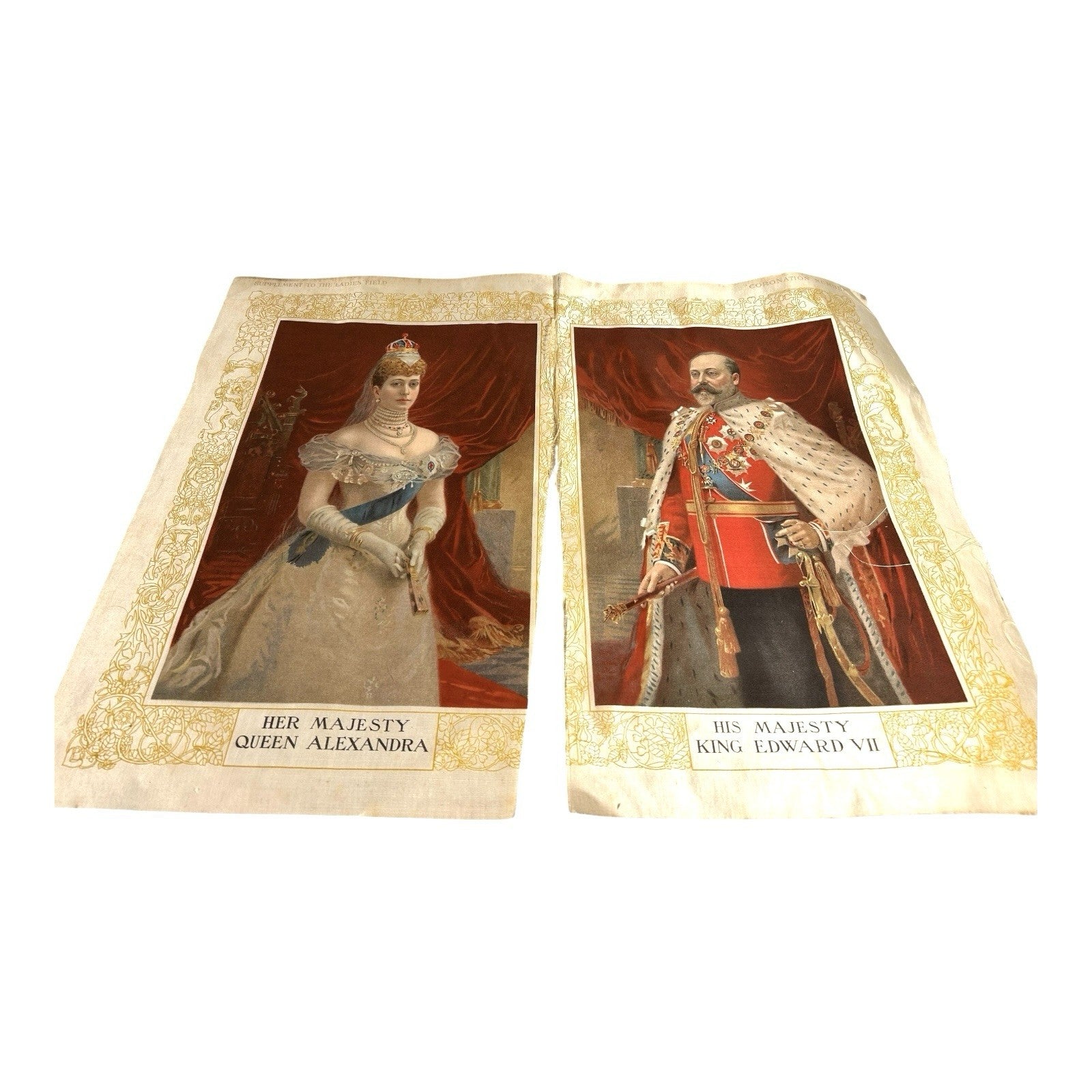 Antique Coronation Silk of King Edward VII and Queen Alexandria 1901