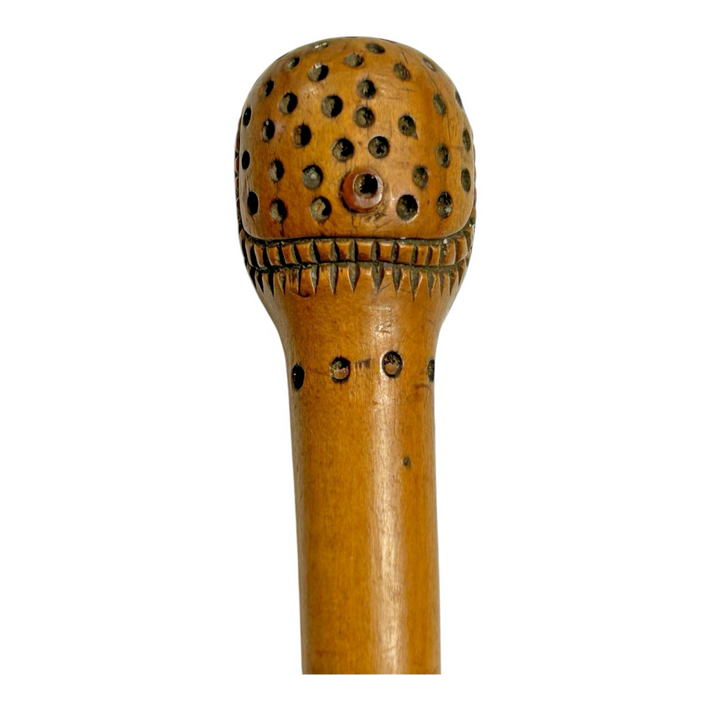Antique Primitive Folk Art Carved Wood Handle Chisel Tool - Figural Face