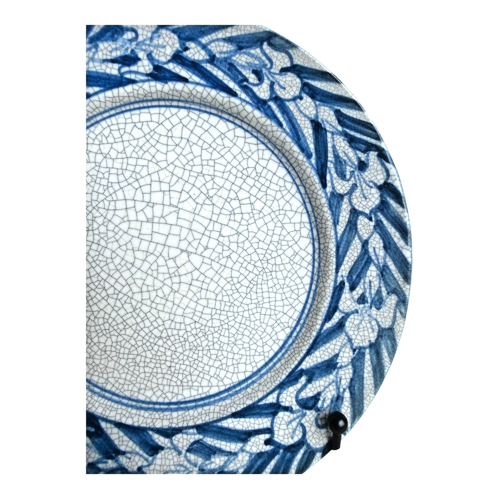 Antique Dedham Pottery Iris Pattern Blue Crackle Lunch Plate, 7.5"