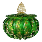 Vintage Murano Green and Gold Art Glass Lidded Box - Attr to Barovier & Toso