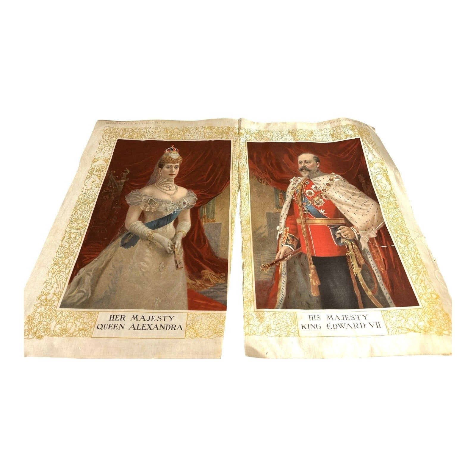 Antique Coronation Silk of King Edward VII and Queen Alexandria 1901