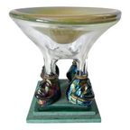 Vintage Postmodern Iridescent Art Glass Pedestal Bowl with Sculptural Bust Base