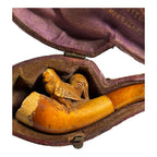 Antique Meerschaum Carved Chicken Pipe with Amber Mouthpiece (Original Case)