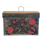 Antique Decorative Tin Toleware Lidded Floral Document Box
