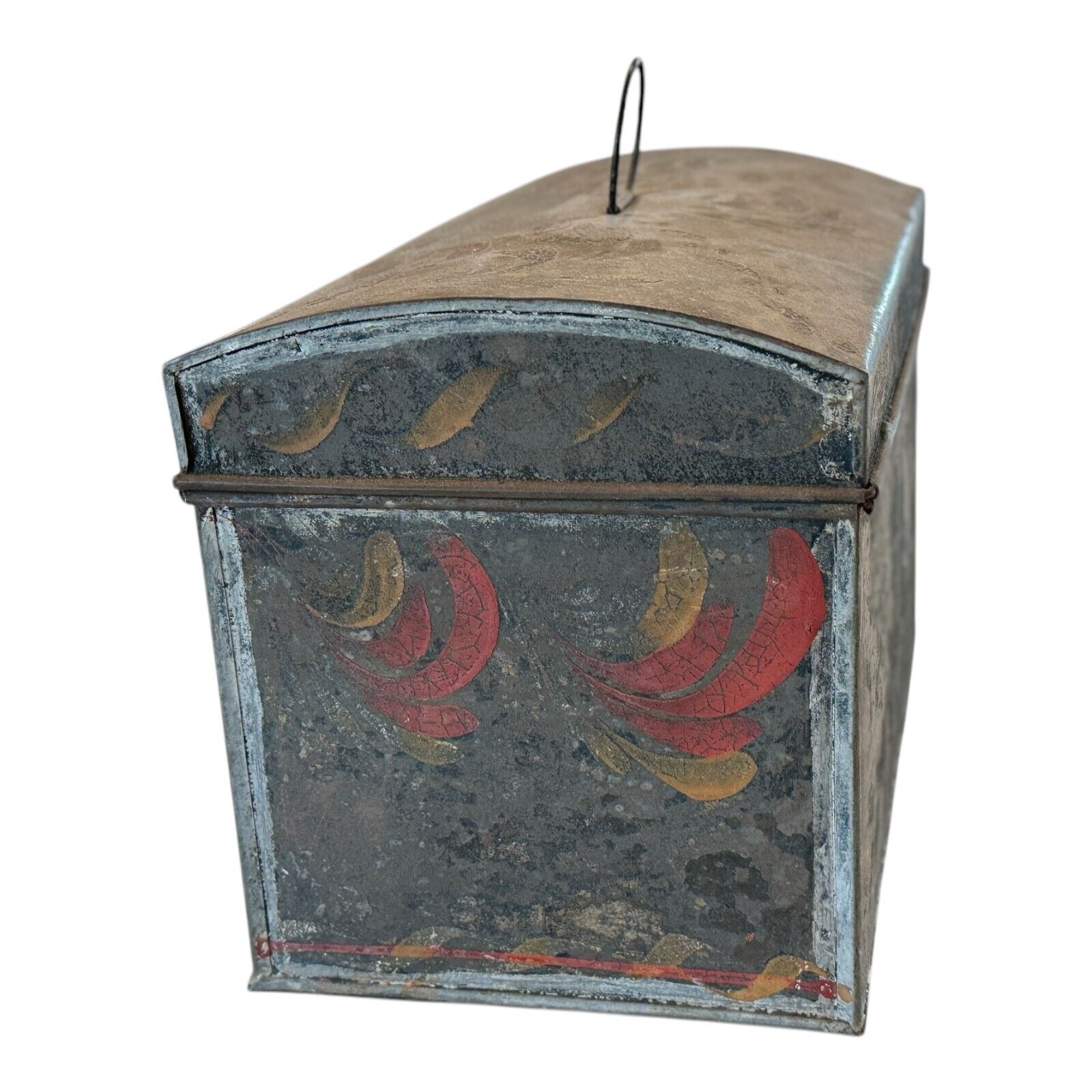 Antique Decorative Tin Toleware Lidded Floral Document Box