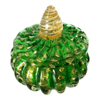 Vintage Murano Green and Gold Art Glass Lidded Box - Attr to Barovier & Toso