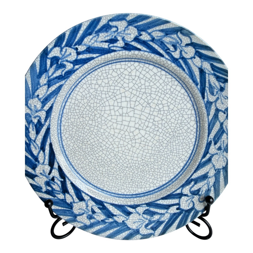Antique Dedham Pottery Iris Pattern Blue Crackle Lunch Plate, 7.5"