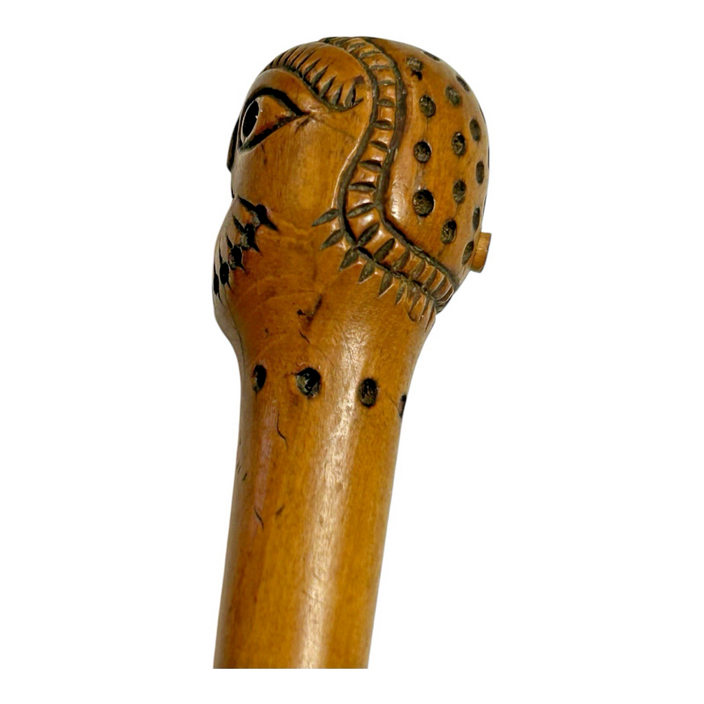 Antique Primitive Folk Art Carved Wood Handle Chisel Tool - Figural Face