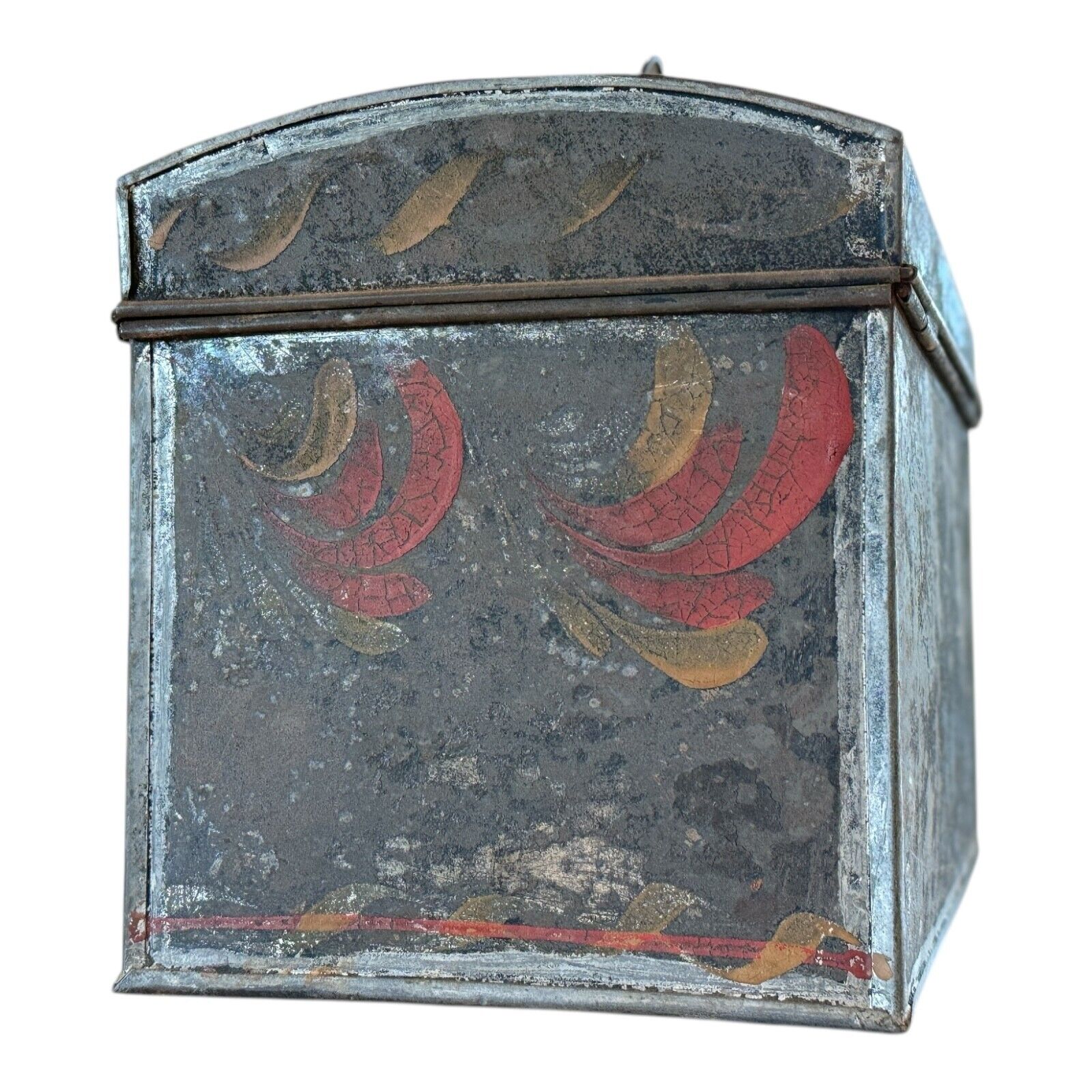 Antique Decorative Tin Toleware Lidded Floral Document Box