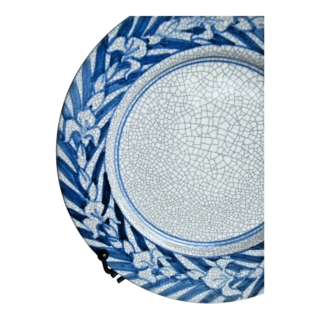 Antique Dedham Pottery Iris Pattern Blue Crackle Lunch Plate, 7.5"