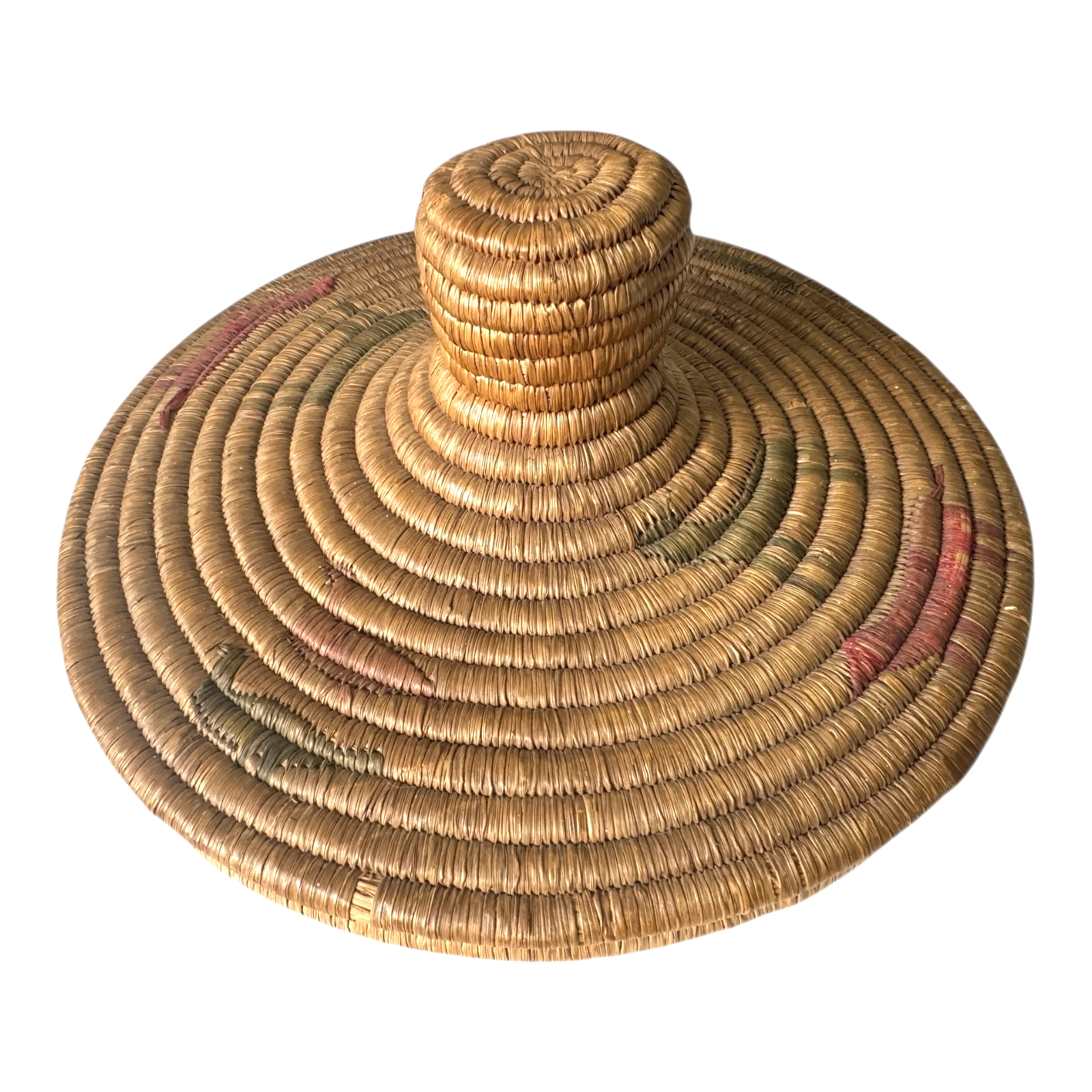 Antique Native American Coiled Lidded Grass Basket with Animal Figures