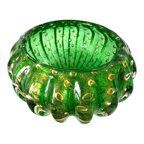 Vintage Murano Green and Gold Art Glass Lidded Box - Attr to Barovier & Toso