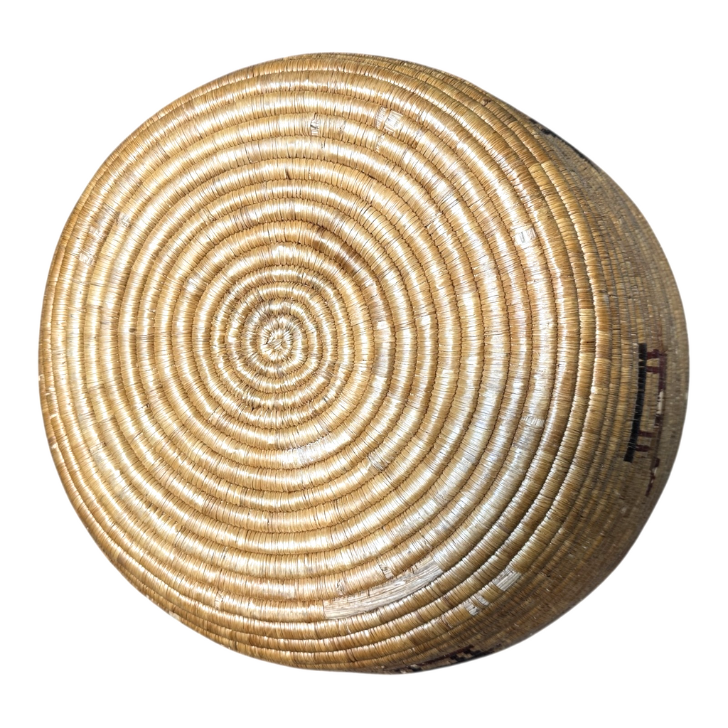 Antique Native American Coiled Lidded Grass Basket with Animal Figures
