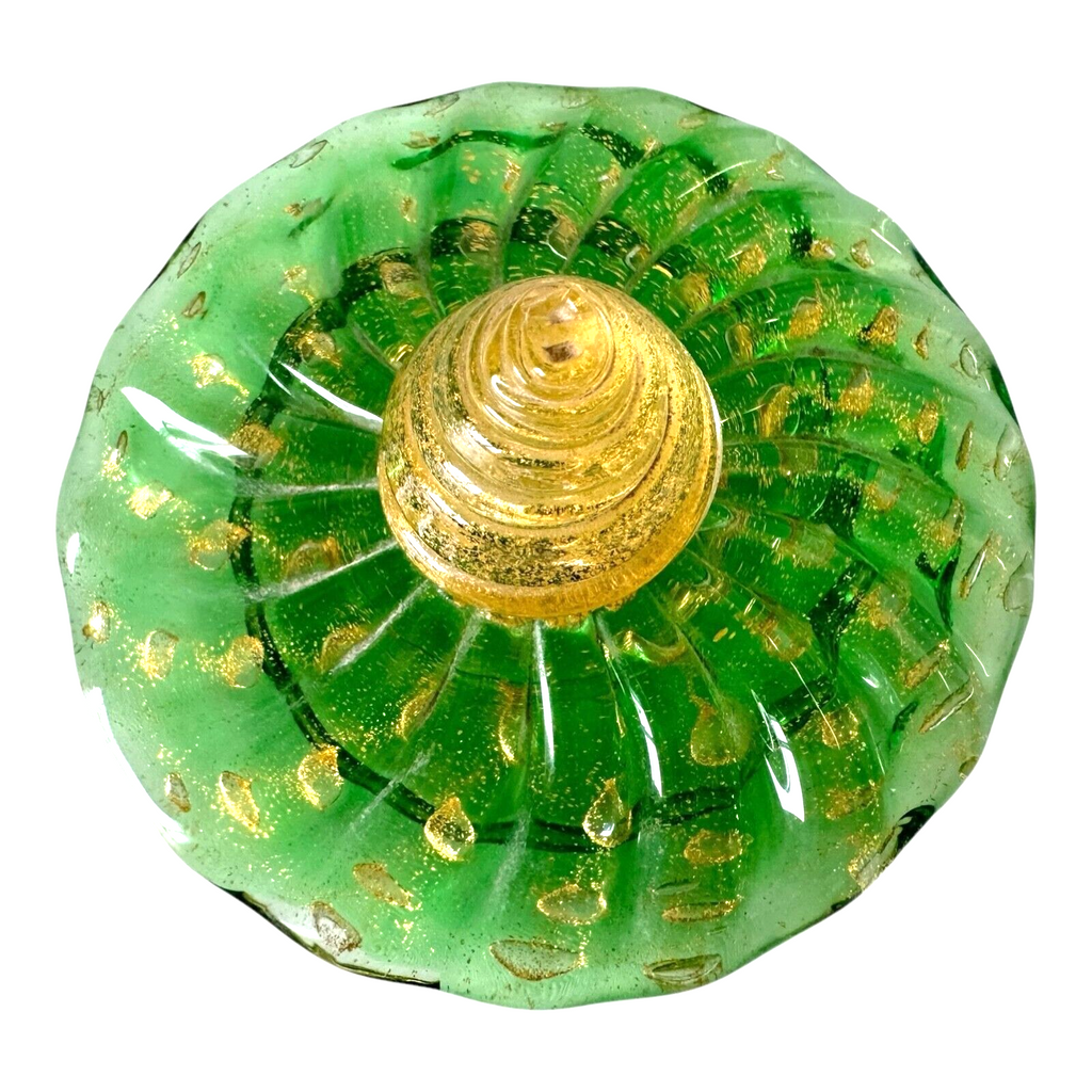 Vintage Murano Green and Gold Art Glass Lidded Box - Attr to Barovier & Toso