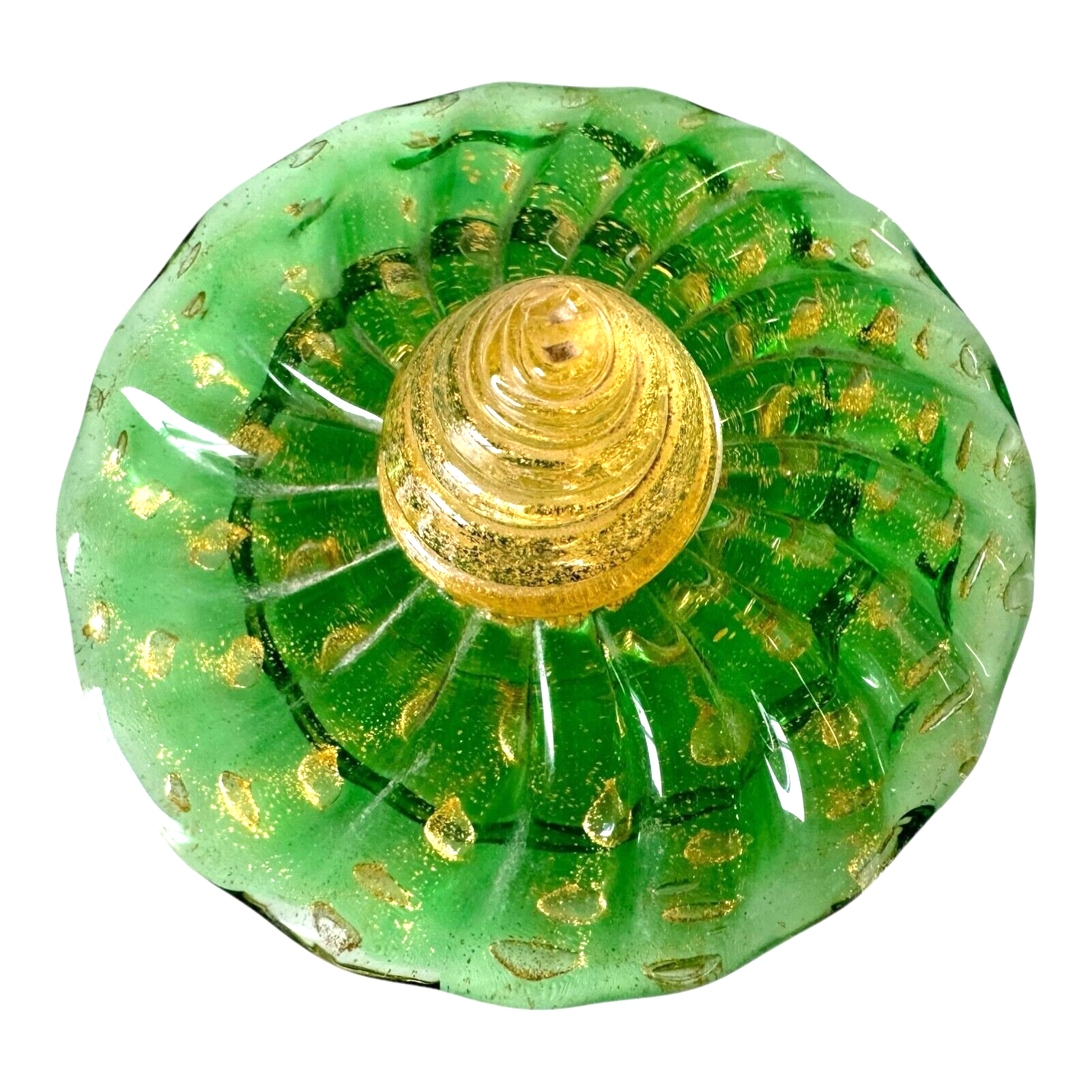 Vintage Murano Green and Gold Art Glass Lidded Box - Attr to Barovier & Toso