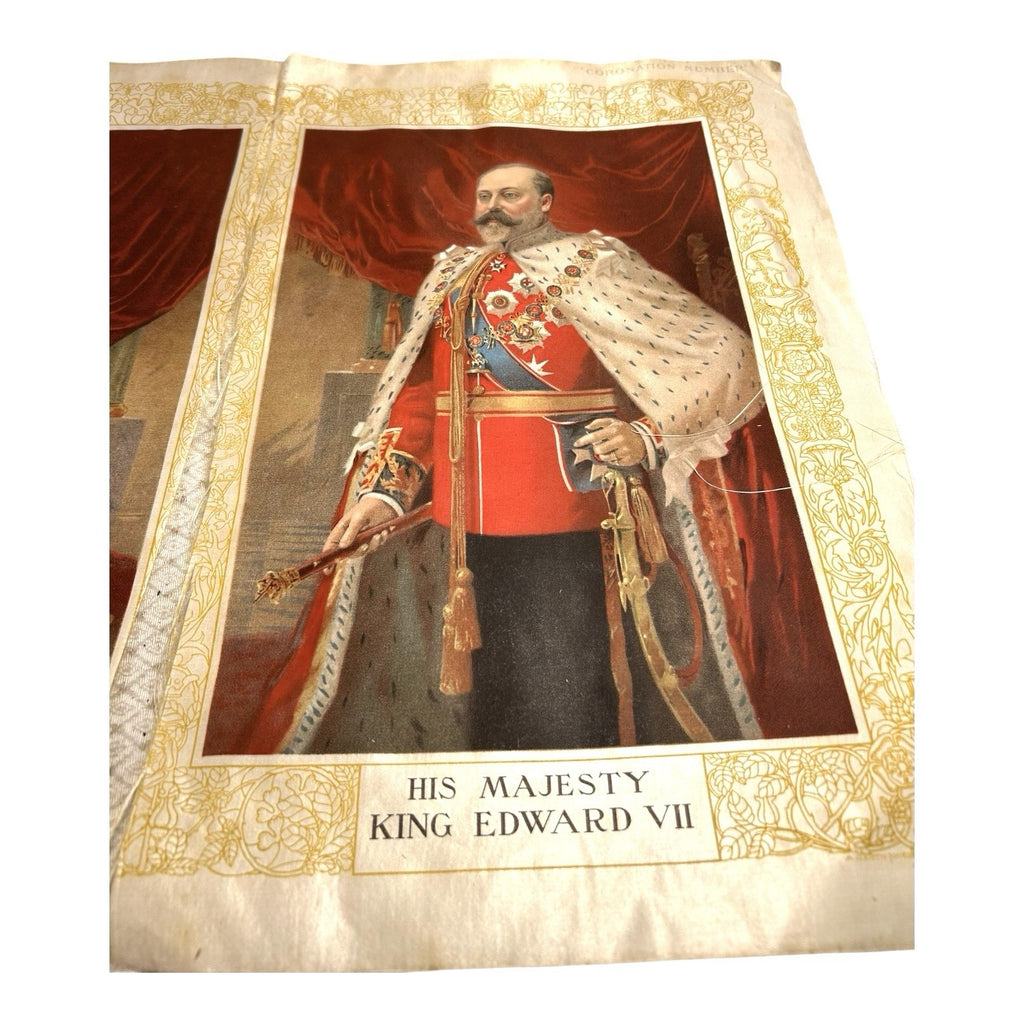 Antique Coronation Silk of King Edward VII and Queen Alexandria 1901