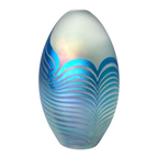 Vintage Studio Art Glass Blue Pulled Feather Egg Paperweight - Signed Eickholt