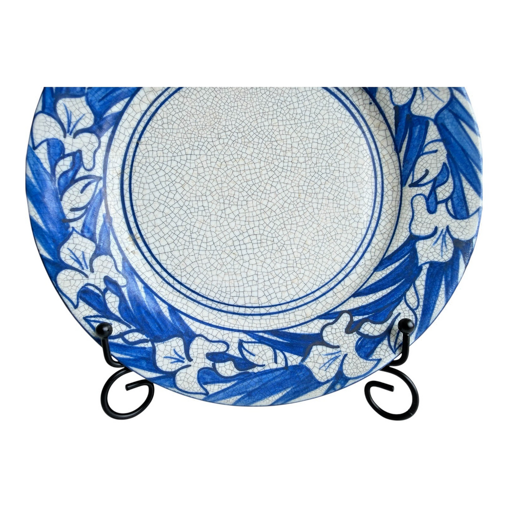 Antique Dedham Pottery Iris Pattern Blue Crackle Glaze Lunch Plate, 8.5"