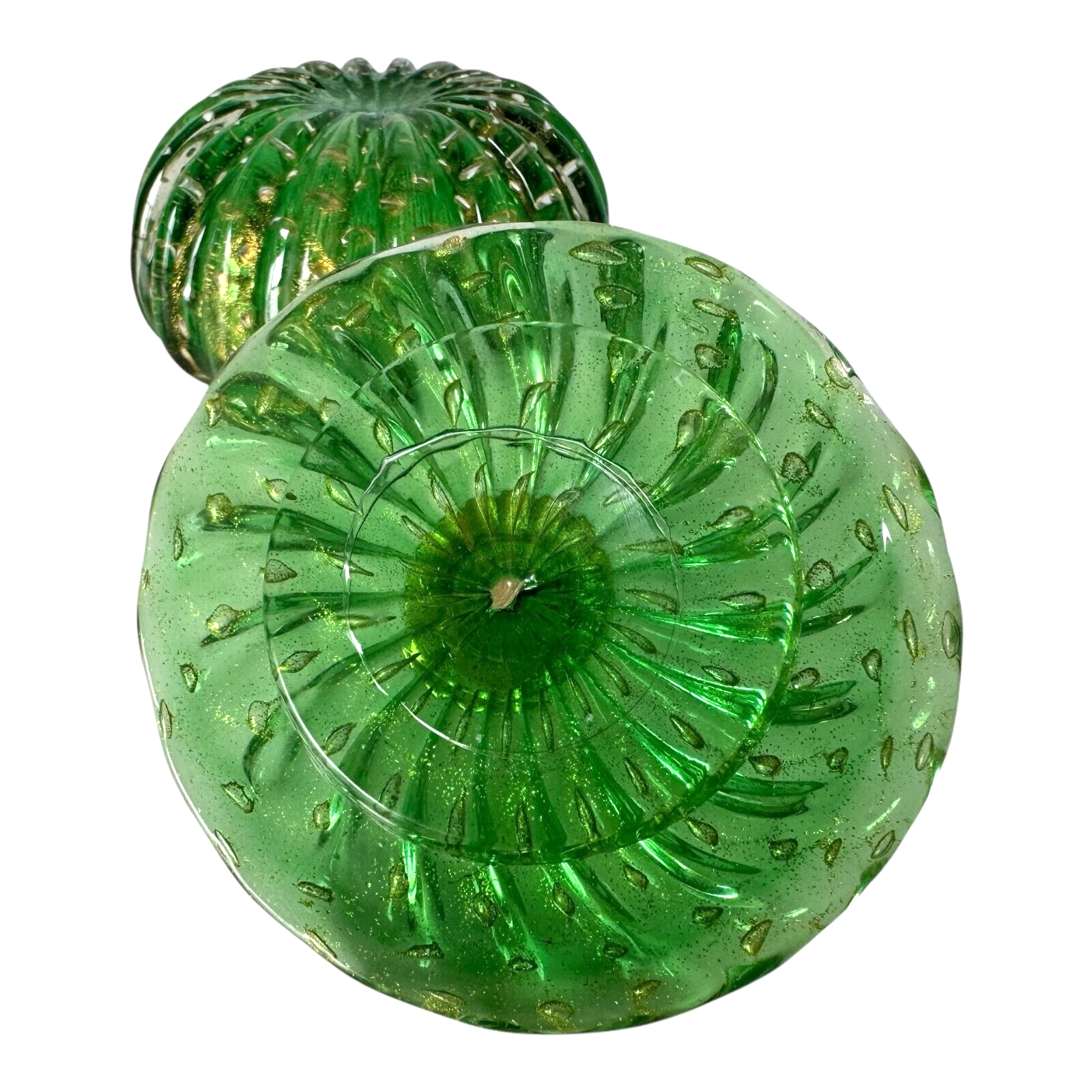Vintage Murano Green and Gold Art Glass Lidded Box - Attr to Barovier & Toso