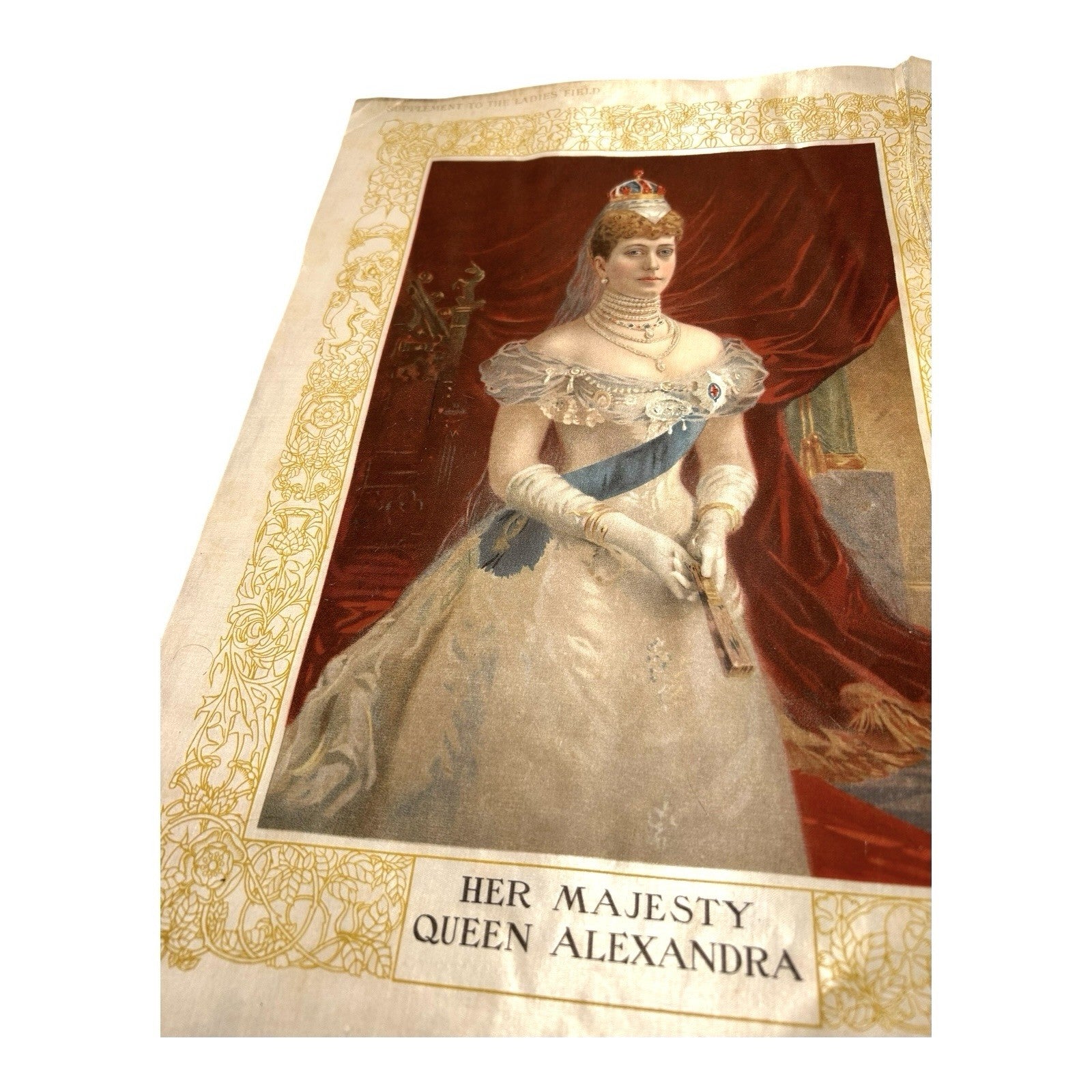 Antique Coronation Silk of King Edward VII and Queen Alexandria 1901