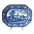 Antique Historical Staffordshire Blue White Transferware Platter – Alms House NY