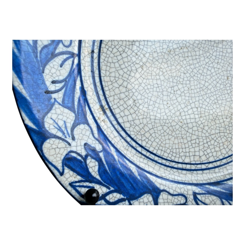 Antique Dedham Pottery Iris Pattern Blue Crackle Glaze Lunch Plate, 8.5"