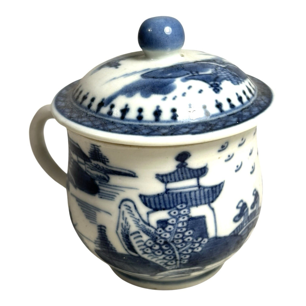 Antique Mottahedeh Blue & White Canton Syllabub Pot de Creme Cup and Cover