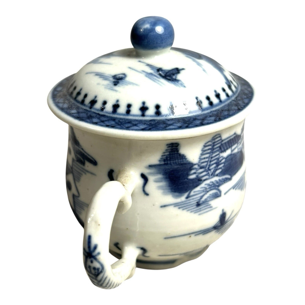 Antique Mottahedeh Blue & White Canton Syllabub Pot de Creme Cup and Cover