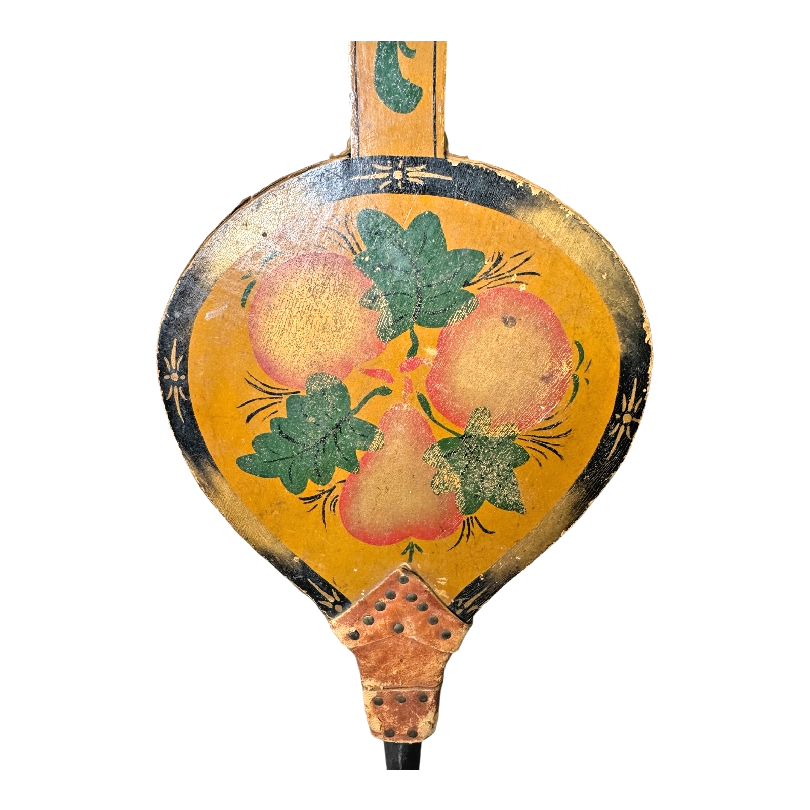 Antique Folk Art Hand Painted Wood Fireplace Bellows - Fruit Motif