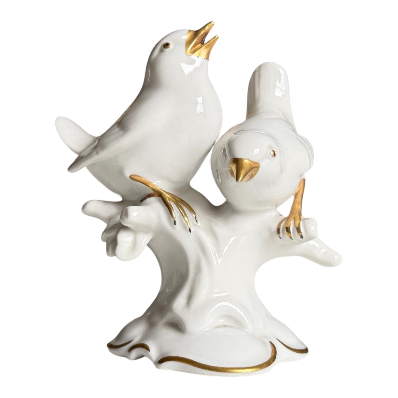 Vintage German Gerold & Co. Bavaria White Porcelain Bird Figurine - Gold Gilt