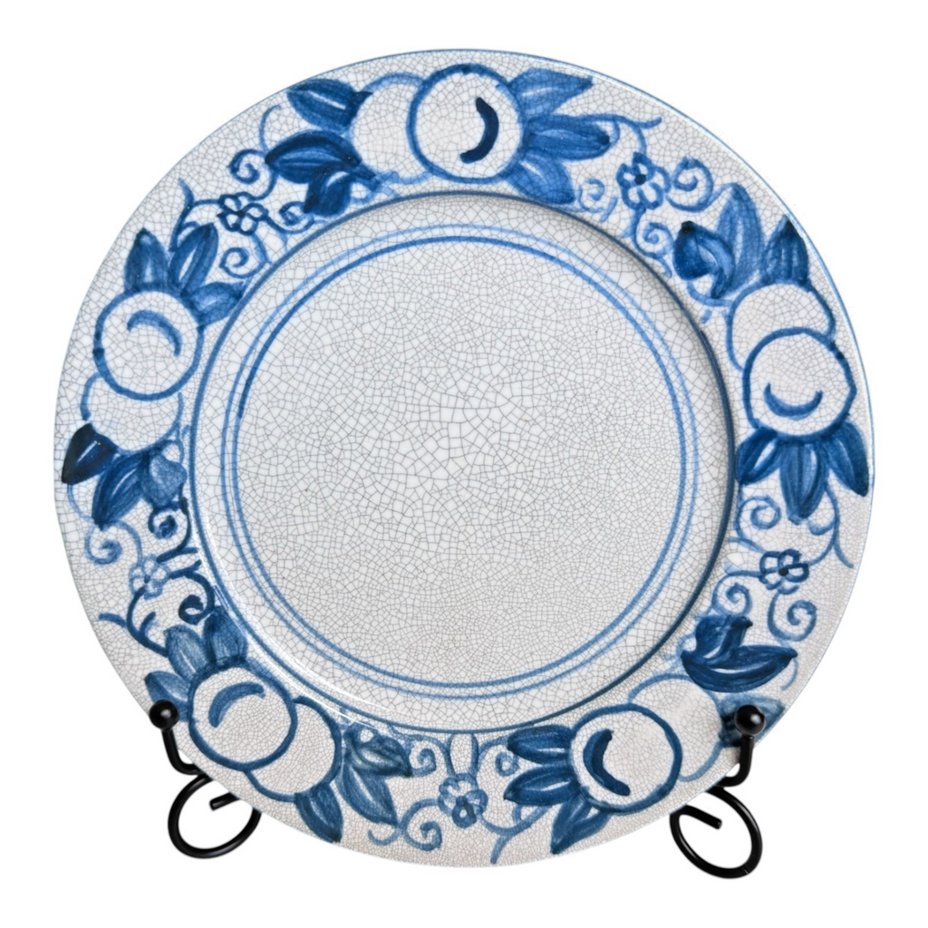 Antique Dedham Pottery Horse Chestnut Pattern Blue Lunch Plate, 7.5"