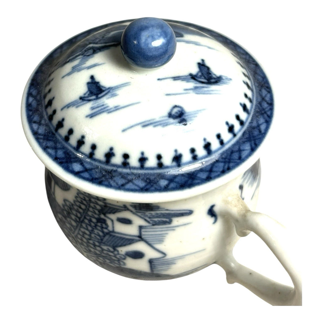 Antique Mottahedeh Blue & White Canton Syllabub Pot de Creme Cup and Cover