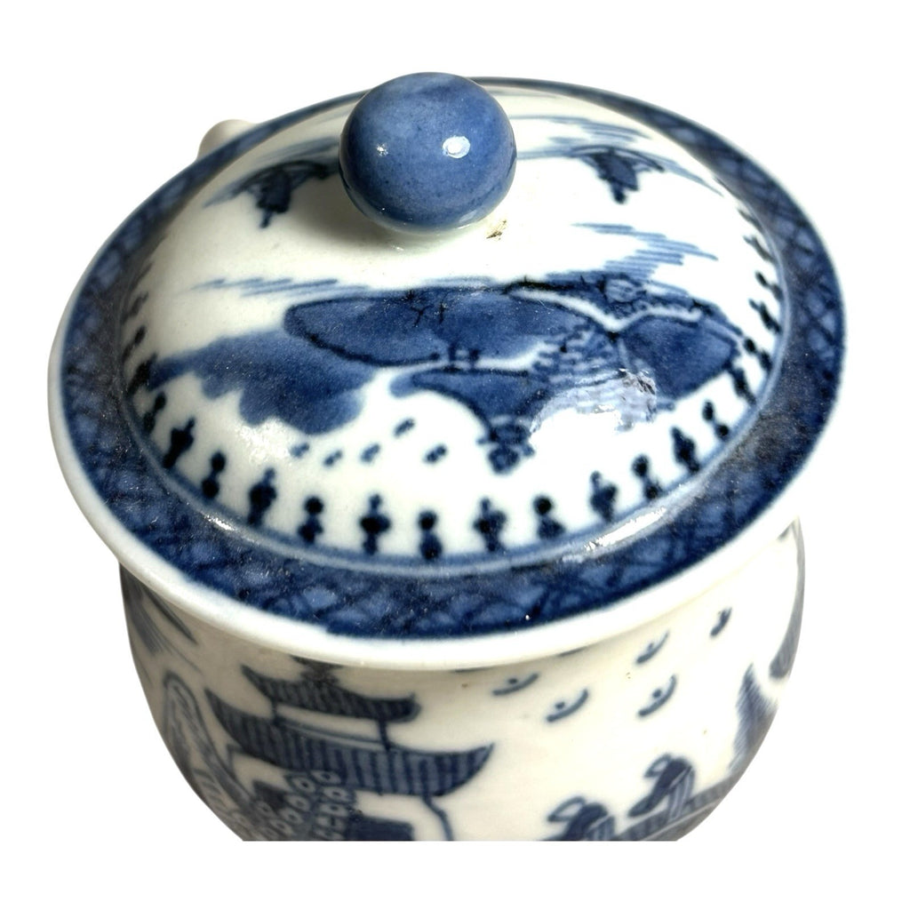 Antique Mottahedeh Blue & White Canton Syllabub Pot de Creme Cup and Cover