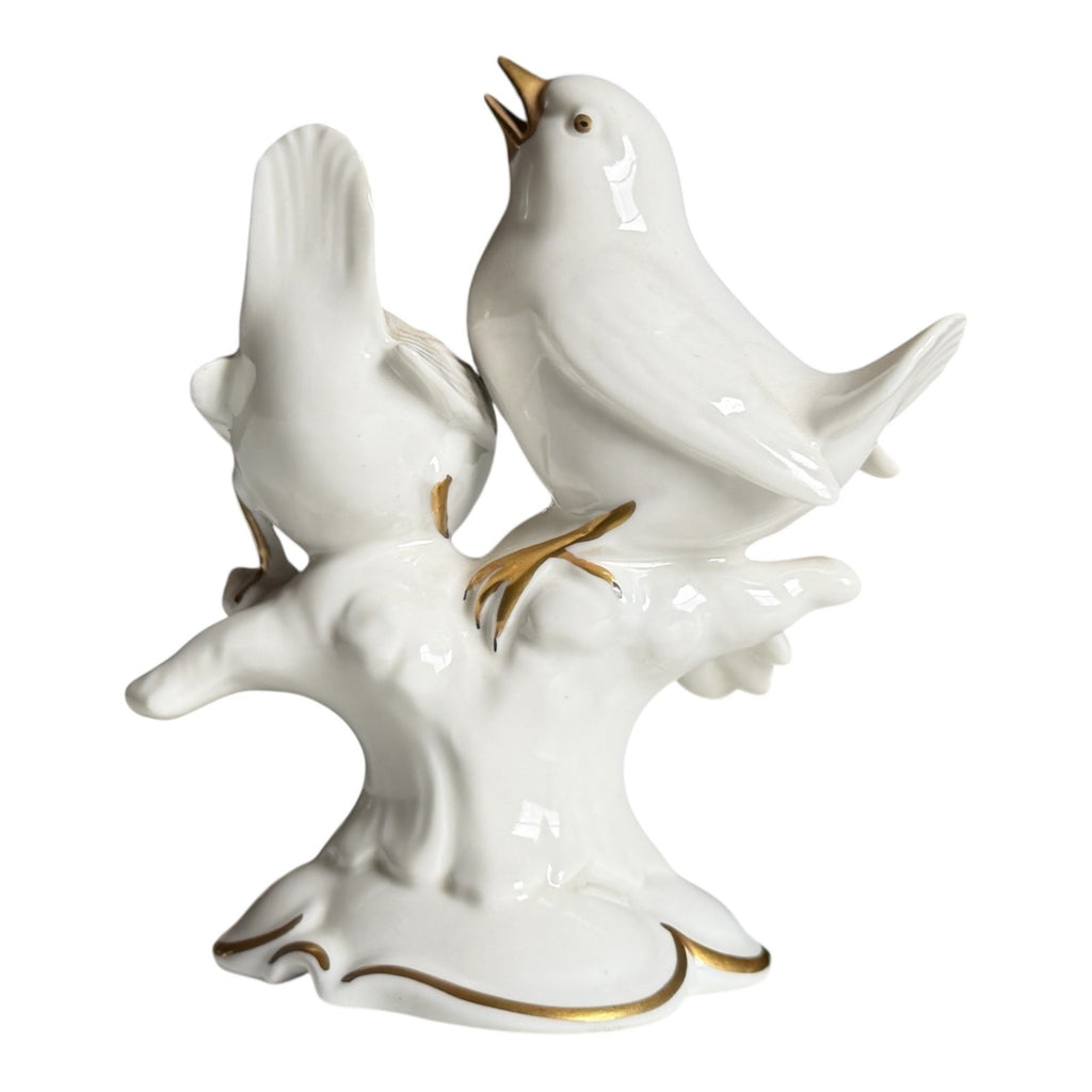 Vintage German Gerold & Co. Bavaria White Porcelain Bird Figurine - Gold Gilt