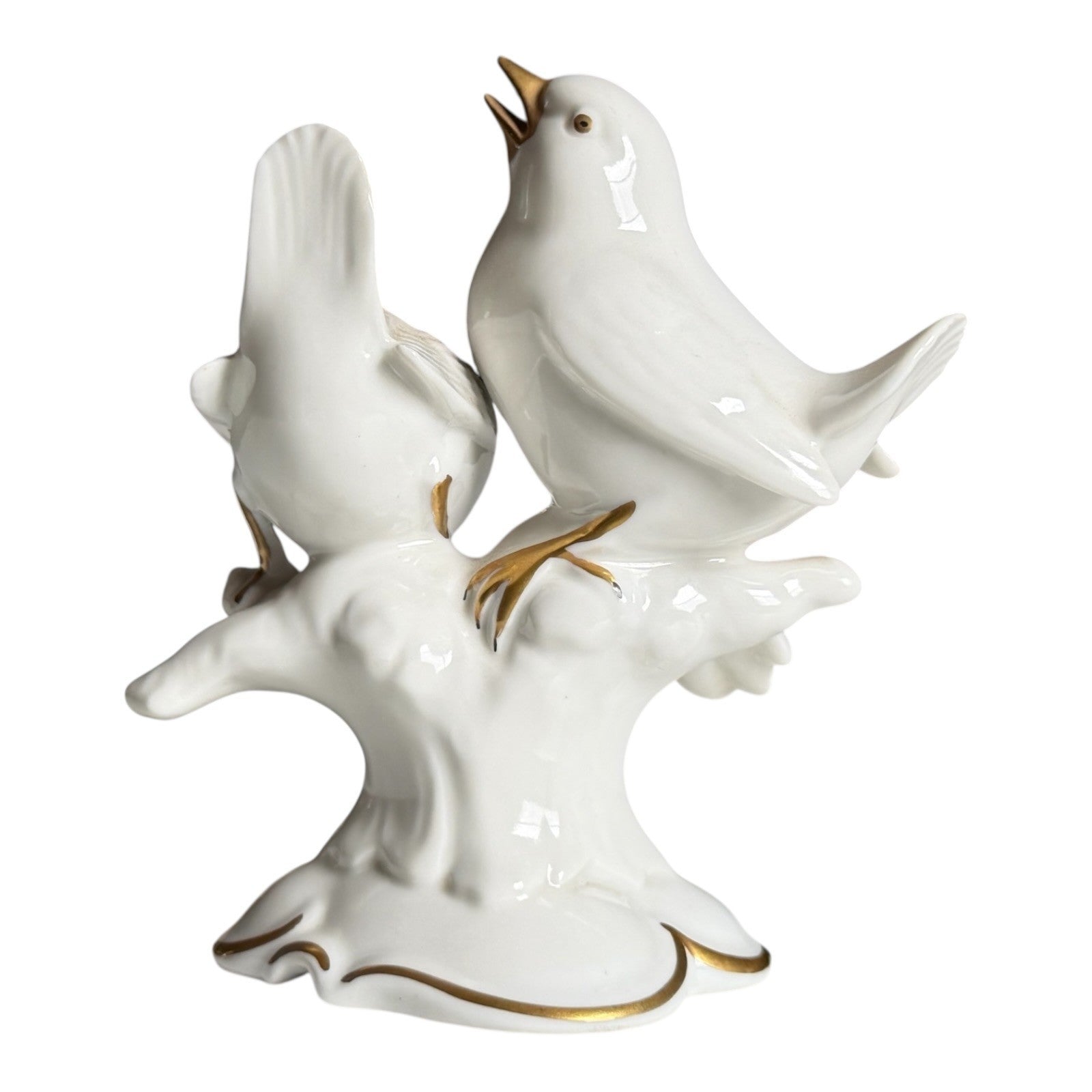 Vintage German Gerold & Co. Bavaria White Porcelain Bird Figurine - Gold Gilt