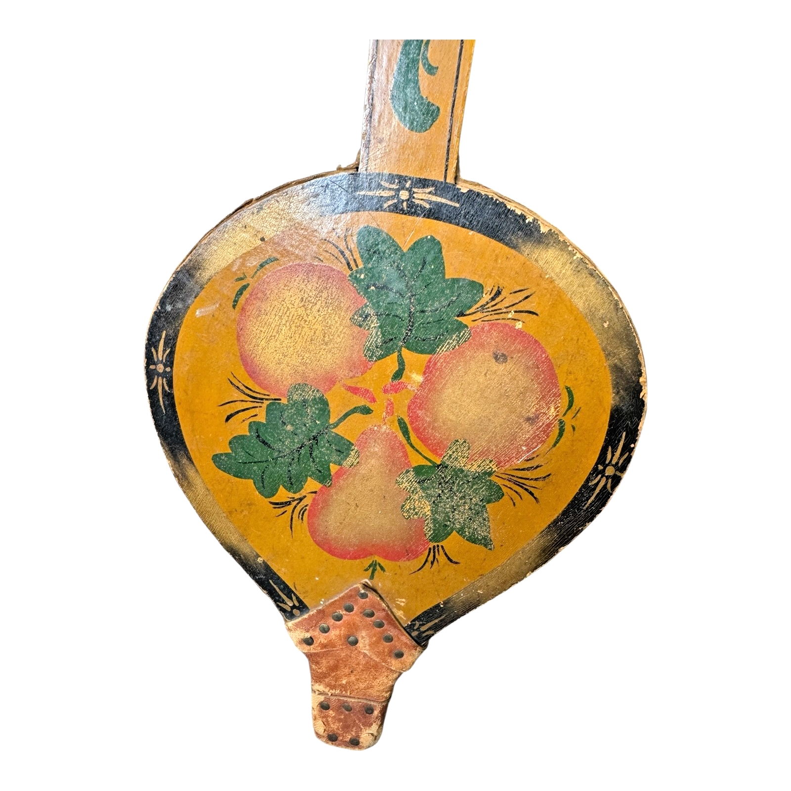 Antique Folk Art Hand Painted Wood Fireplace Bellows - Fruit Motif