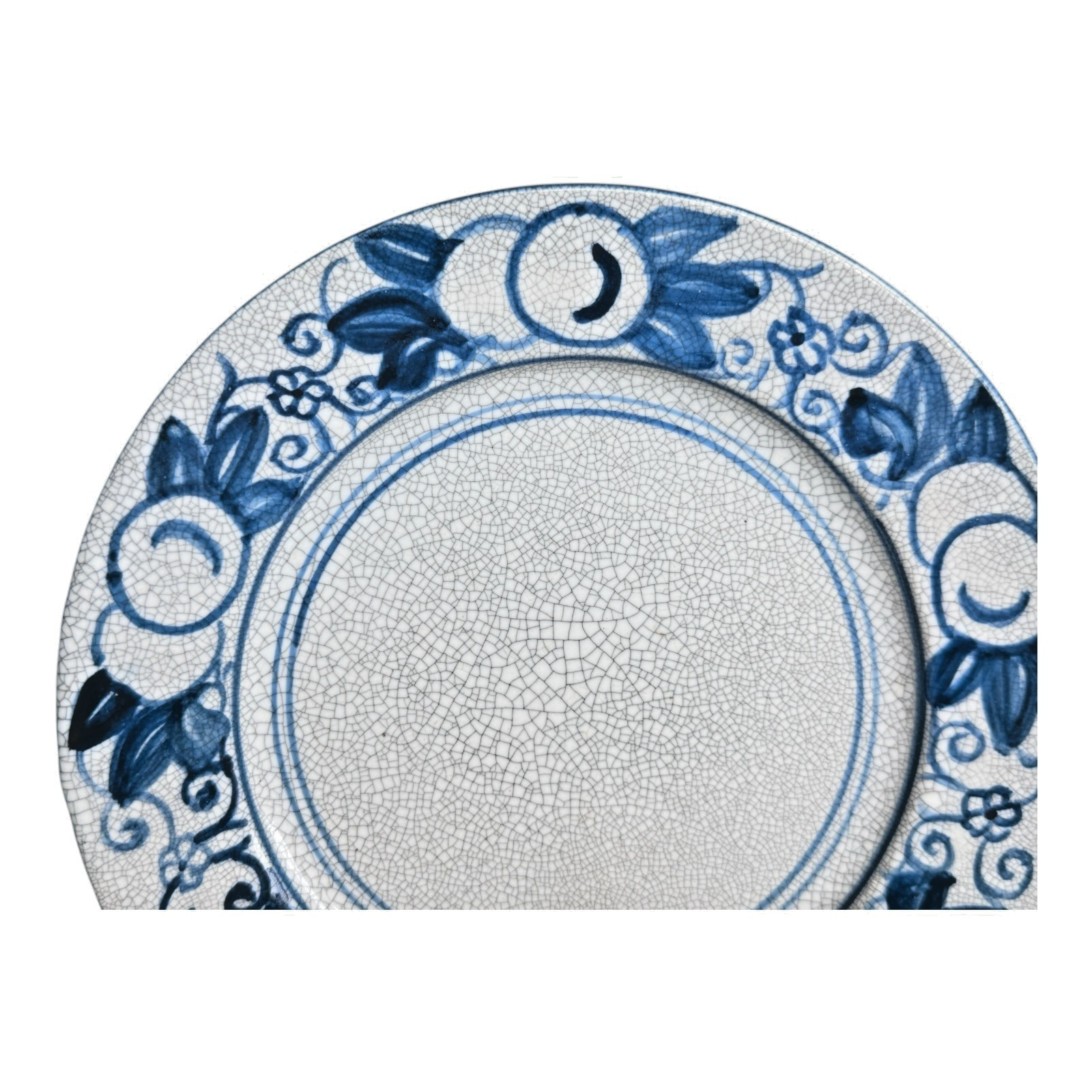 Antique Dedham Pottery Horse Chestnut Pattern Blue Lunch Plate, 7.5"