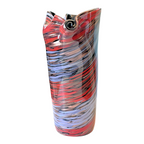 Vintage Murano Red Purple Aventurine Swirl Ruffle Rim Cased Art Glass Vase