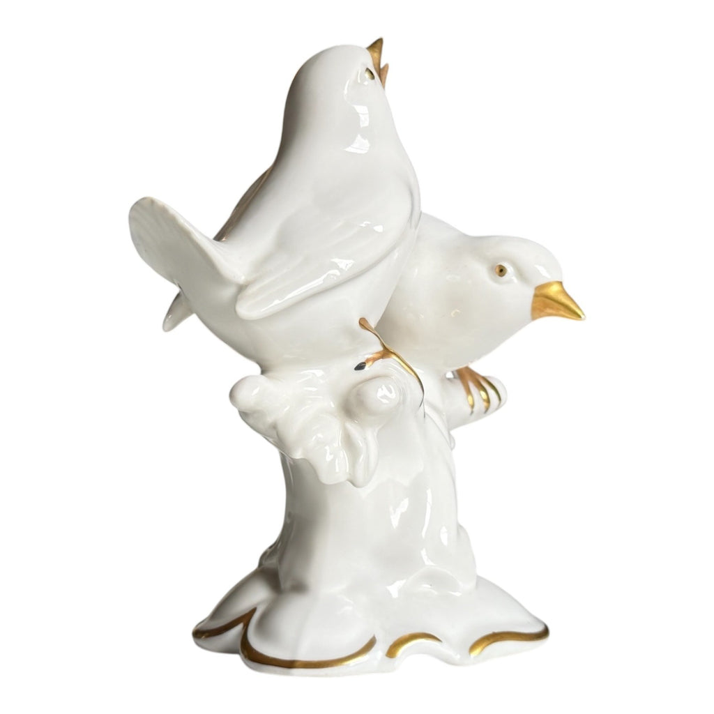 Vintage German Gerold & Co. Bavaria White Porcelain Bird Figurine - Gold Gilt
