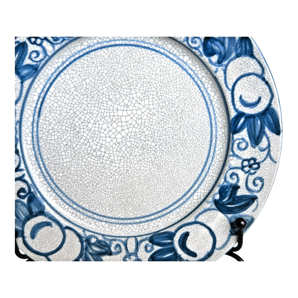 Antique Dedham Pottery Horse Chestnut Pattern Blue Lunch Plate, 7.5"