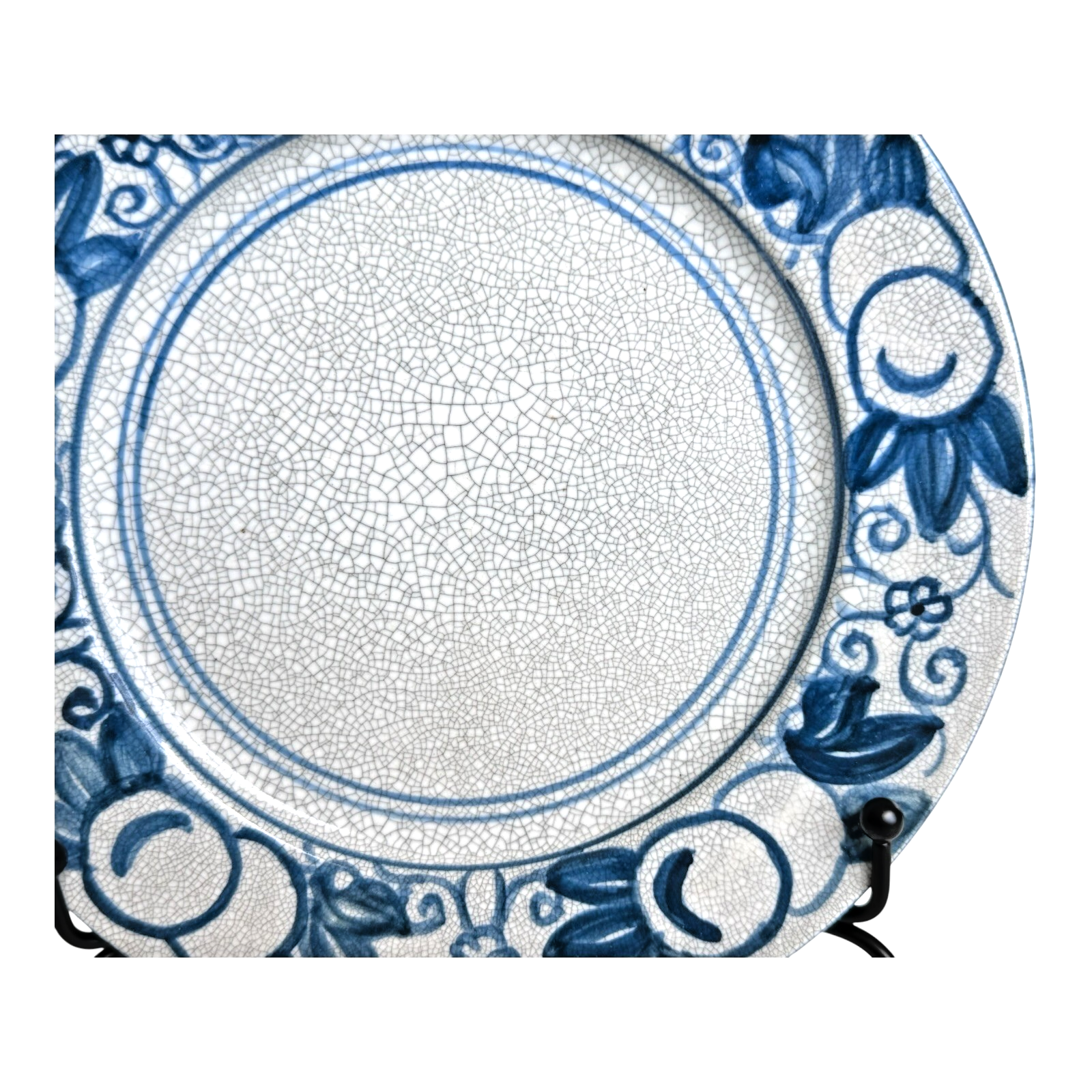 Antique Dedham Pottery Horse Chestnut Pattern Blue Lunch Plate, 7.5"