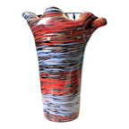 Vintage Murano Red Purple Aventurine Swirl Ruffle Rim Cased Art Glass Vase