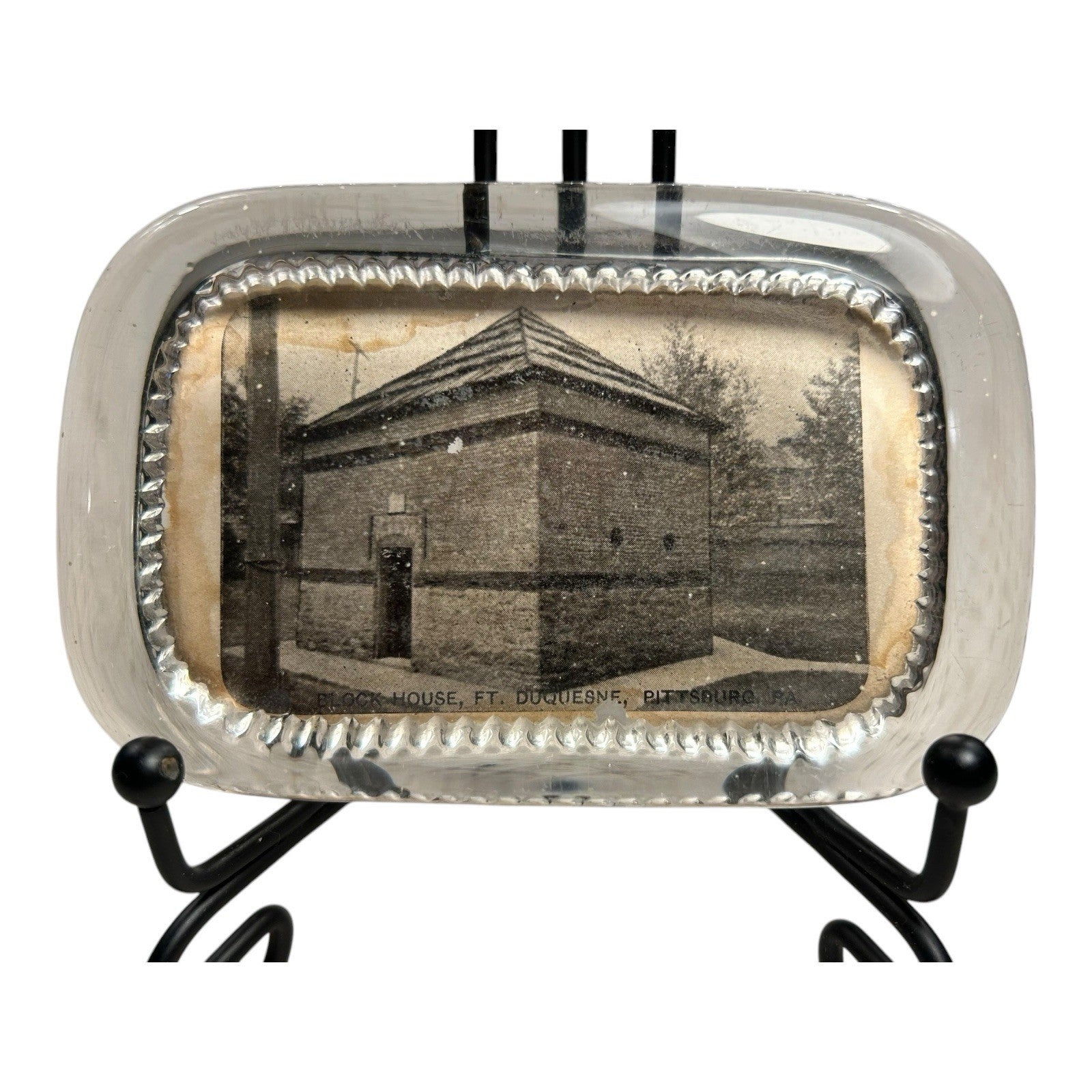 Antique Block House Ft. Duquesne Pittsburgh Clear Glass Advertising Paperweight
