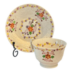 Antique Staffordshire Pearlware Hand Painted Floral Cup & Saucer