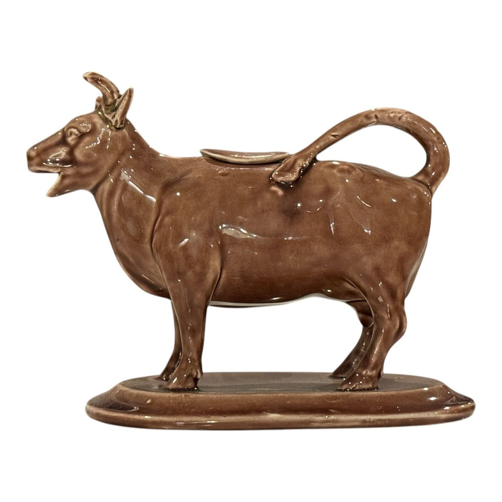Antique Staffordshire Cow Creamer Brown Glaze Figural Creamer