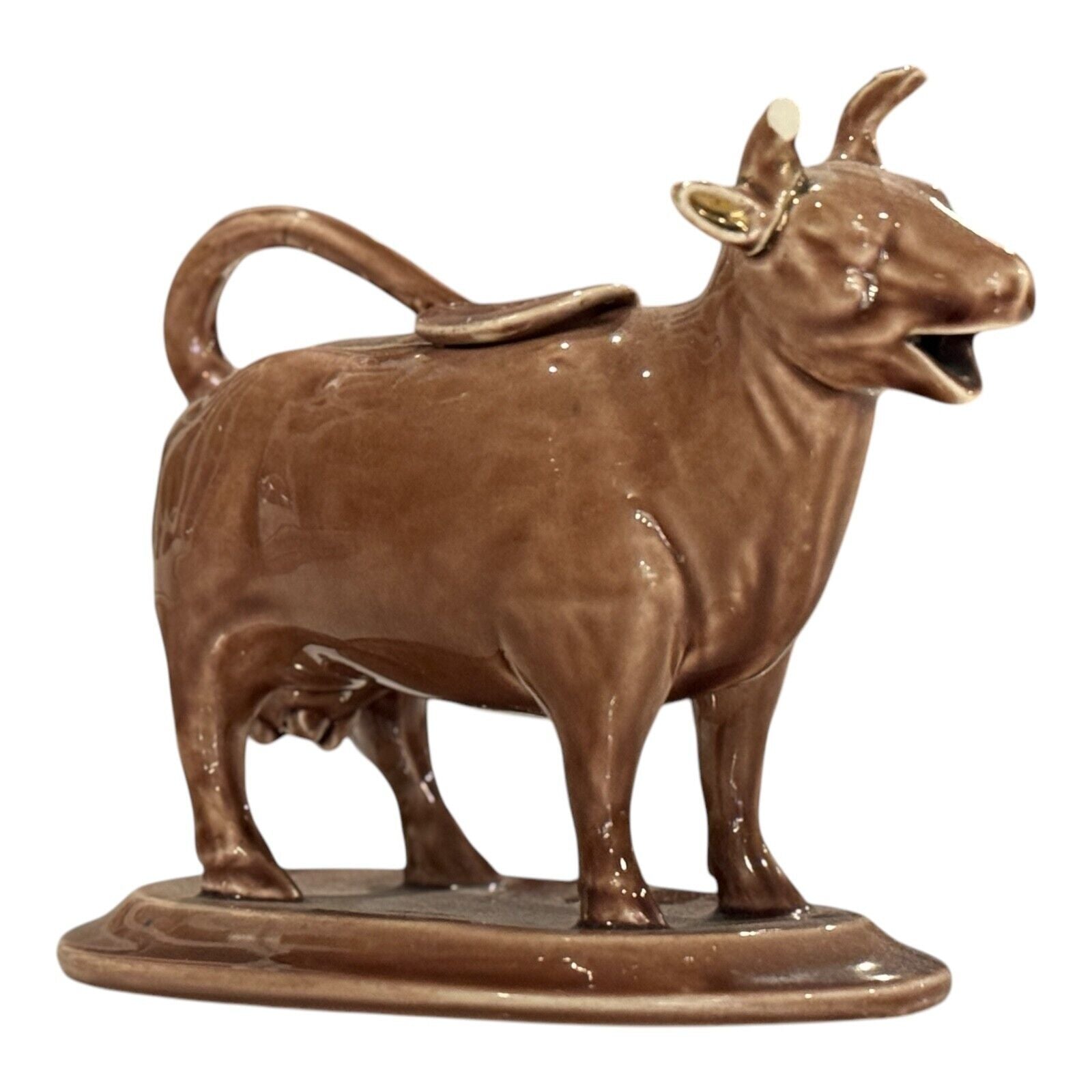 Antique Staffordshire Cow Creamer Brown Glaze Figural Creamer