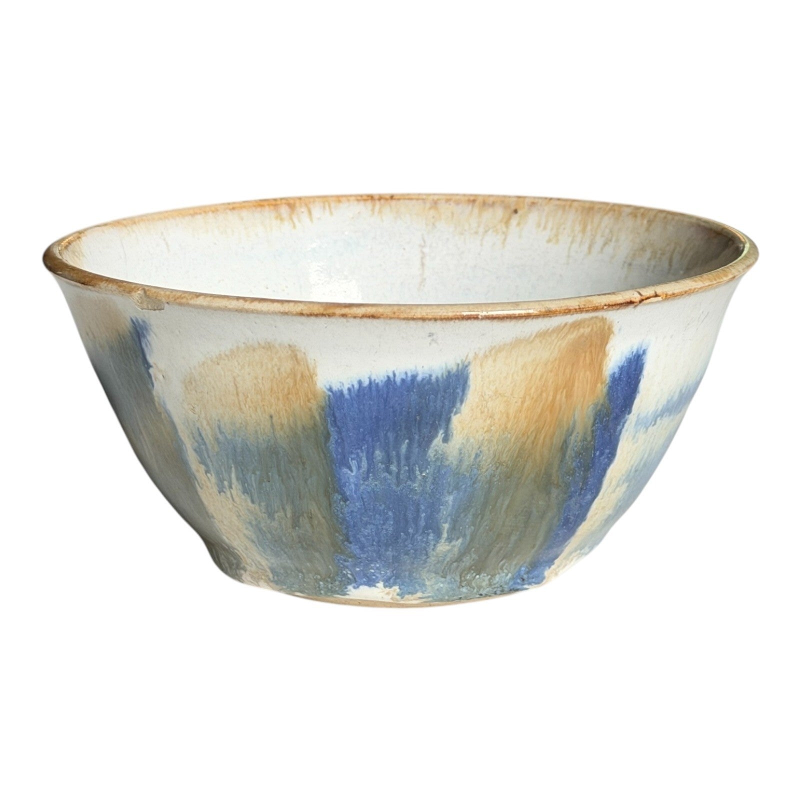 Vintage Studio Pottery Blue Tan Drip Glaze Art Pottery Bowl - Signed
