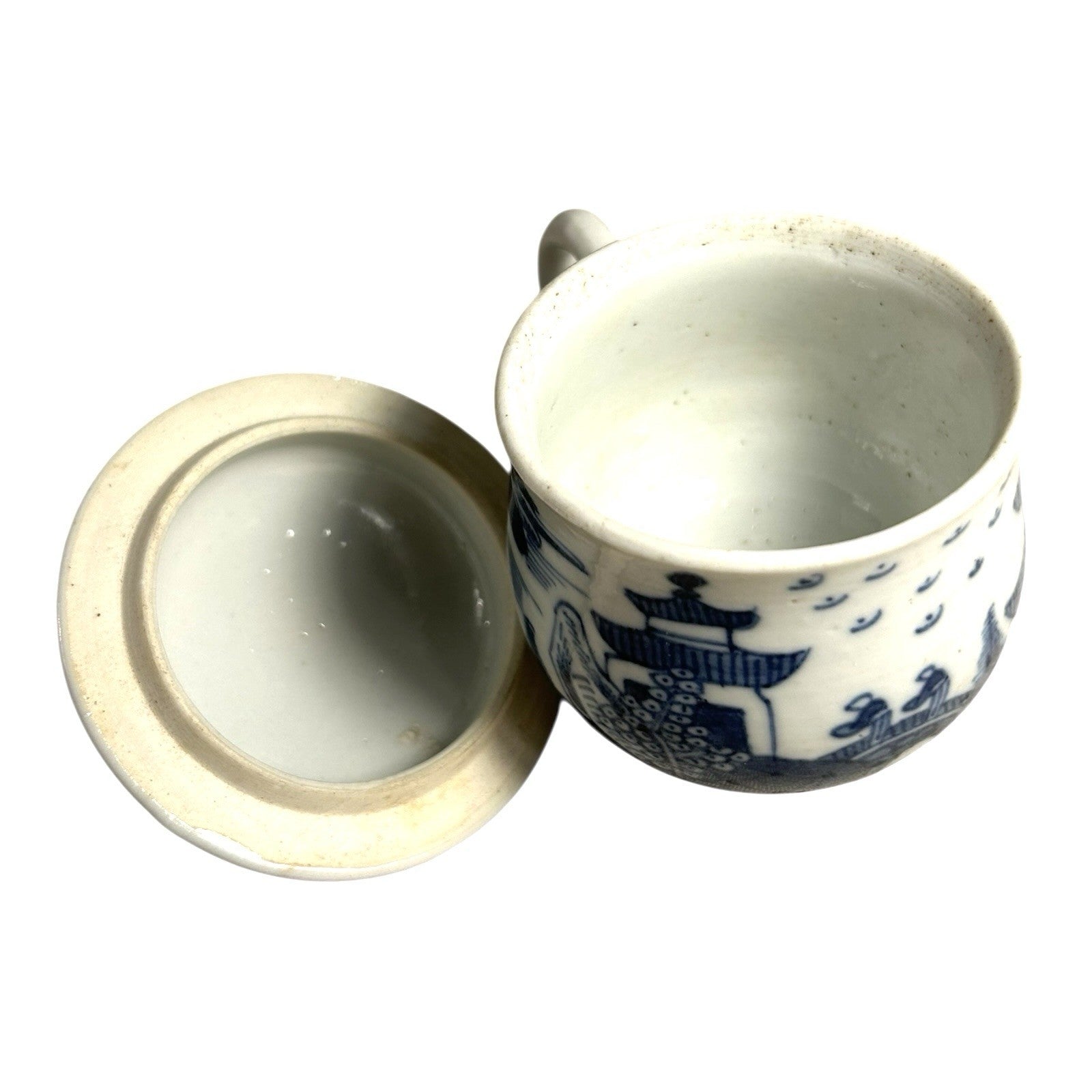 Antique Mottahedeh Blue & White Canton Syllabub Pot de Creme Cup and Cover