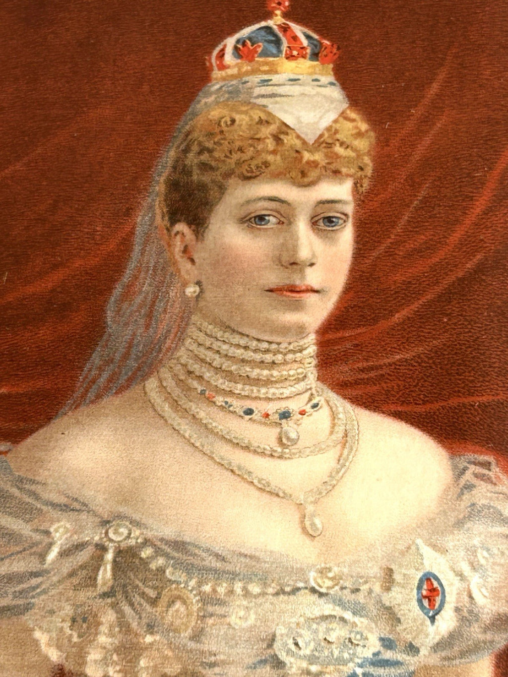 Antique Coronation Silk of King Edward VII and Queen Alexandria 1901