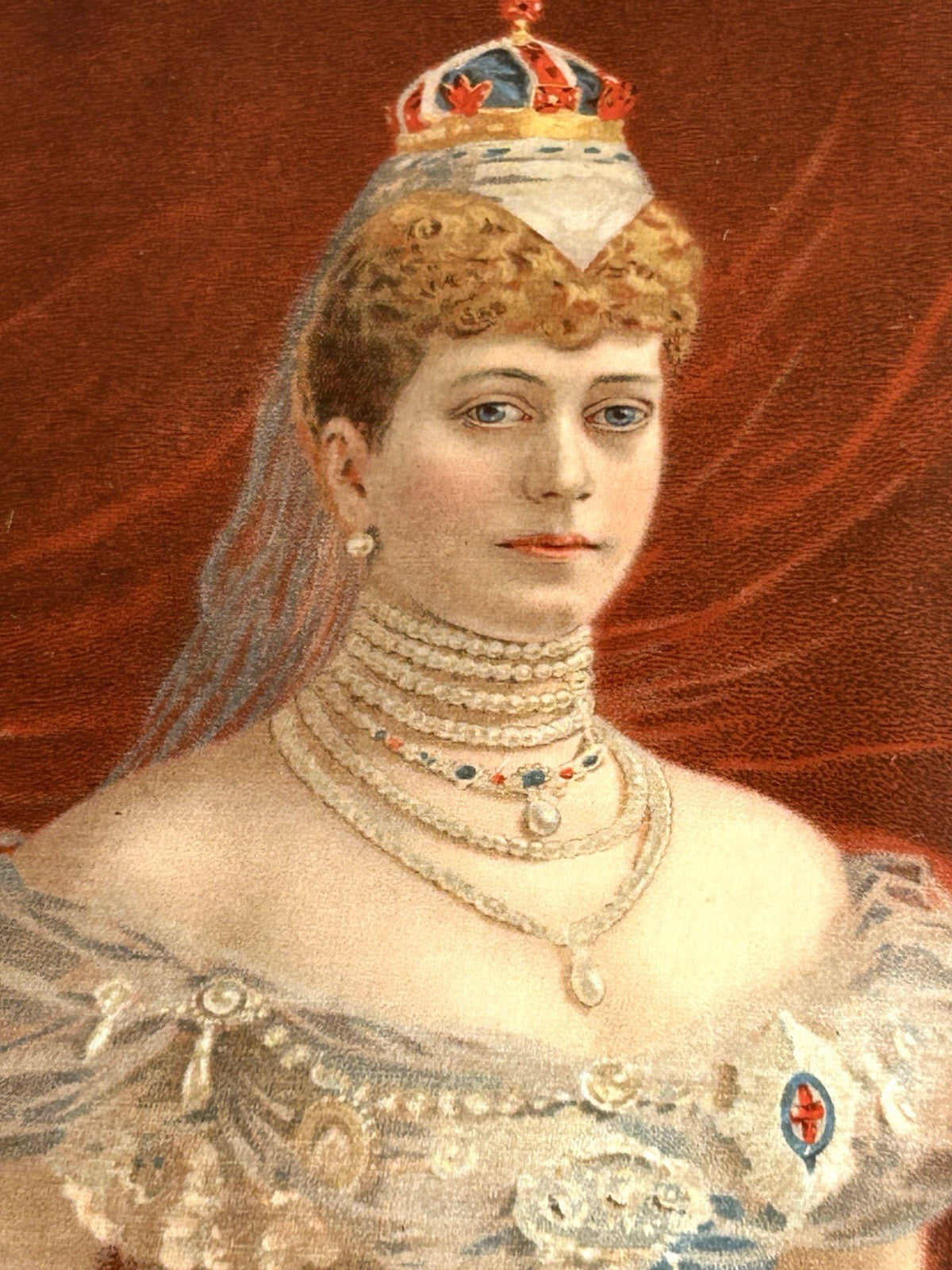 Antique Coronation Silk of King Edward VII and Queen Alexandria 1901